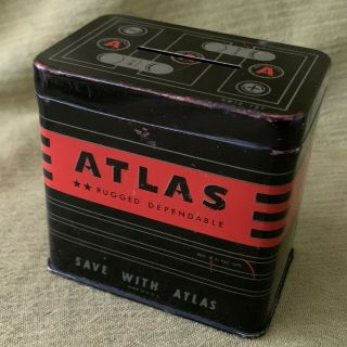 Atlas Battery Advertising Tin Bank Promotional Vintage 3 " Great Cond.
