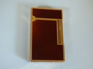 S T Dupont Line 2 Lighter - Dark Amber Lacquer With Gold Plated Trim