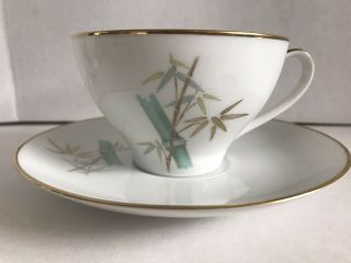 Vtg Noritake China 6341 Oriental Bamboo Gold Trim 2 Cups And 2 Saucers