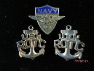 Vintage Navy V - 5 Aviation Cadet Pilot Plus 2 Usn Rotc Sterling Pins (21869 - War - Ms
