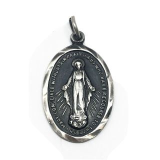 Vintage Virgin Mary Sterling Silver 1 1/2 " Religious Miraculous Medal Pendant