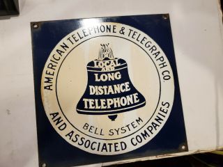 Vintage American Telephone & Telegraph Co.  8  X 8  Enameled Sign Metal Bell