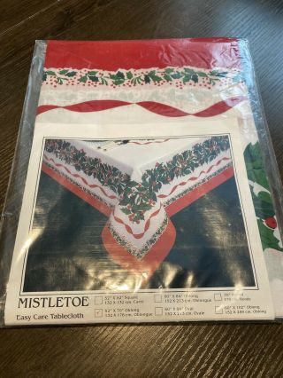 Vintage Mistletoe By Sunweave Linen Christmas Tablecloth 52 X 70” In Package