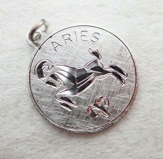 Vintage Sterling Diamond Cut " Aries " Zodiac Sign Nos Pendant Bracelet Charm