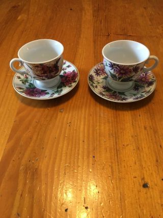 Vintage Tea Cups And Saucers - Floral Set Of 2