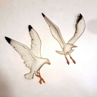 Vintage Cast Aluminum Whitehall Seagull Flying Bird Wall Beach Decor Set Of 2