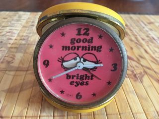 Vintage Rare 1960s Travel Alarm Clock In Case - Yellow/pink - Made In Germany