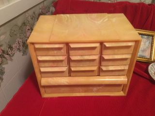Akron 10 Drawer Vintage Marbled Plastic Cabinet Organizer Jewelry Parts