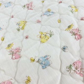 Vintage Baby Quilted Blanket Crib Bunny Rabbit Yellow 41x38 Bassinet Liner Flaw