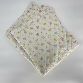 Vintage Baby Quilted Blanket Crib Bunny Rabbit Yellow 41x38 Bassinet Liner Flaw 2