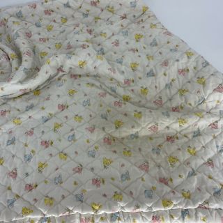 Vintage Baby Quilted Blanket Crib Bunny Rabbit Yellow 41x38 Bassinet Liner Flaw 3