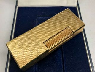 Auth DUNHILL K18 Gold Plated Grain d ' Orge Pattern Rollagas Lighter w Case/Paper 3