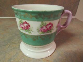 Vintage Victoria Austria Porcelain Shaving Mug Green/pink Roses