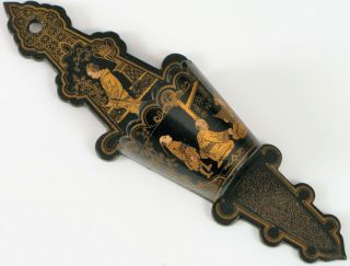 Antique Art Deco Japanese Gold Lacquer Painted Match Holder Striker Safe Vesta
