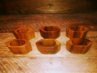 Vtg Mid Century Modern Teak Wood 6 Napkin Holder Rings Vintage Dinning Table