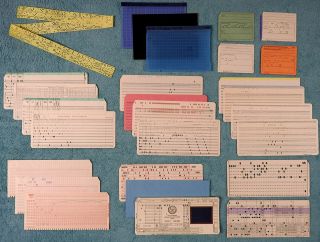 28 Computer Punch Cards (ibm - 80,  Ibm - 96,  Univac - 90),  Microfiche & Paper Tape