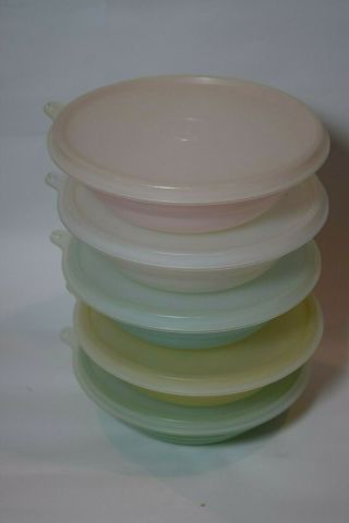 Set Of 5 Vintage Tupperware Pastel Stackable Cereal Bowls W/ Lids 155