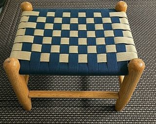 Shaker Style Foot Stool With Blue And Beige Shaker Tape