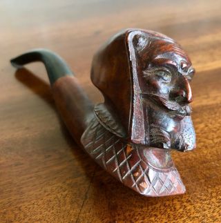 An Antique 19th Century Carved Briar Wood Pipe,  Head Of The Devil In Disguise.