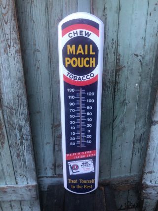 1950/60’s Nos Mail Pouch Tobacco Thermometer Sign W/ Box “guaranteed Original”