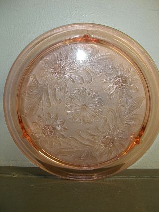 Vintage Pink Depression Glass Footed Cake Plate By Jeannette / Daisy Pattern