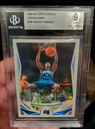 2004 - 05 Topps Chrome Refractor Dwight Howard Rookie Rc Bgs 9 Psa 166