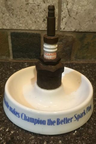 Vintage 1940’s Champion Spark Plug Sillimanite Ashtray Rare