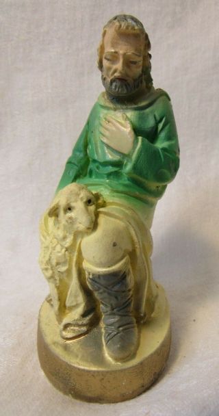 Vtg Mid Century Christmas Manger Nativity Chalkware Chalk Shepherd Figurine