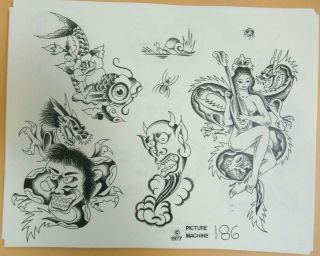 Vintage 1977 Picture Machine Spaulding Rogers Tattoo Flash Sheet 186 Demons