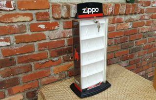 Real Zippo 30 Lighter Revolving Store Counter Top Display Case Showcase W/ Keys