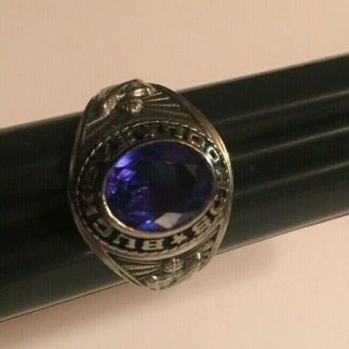 Vintage Alpha Class Ring Silver With Blue Stone Buckeye School 1980 Size 8.  5