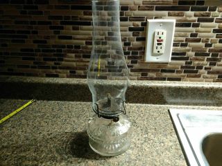Vintage Pressed Clear Glass Oil Lamp With Chimney Shade Antique Kerosene