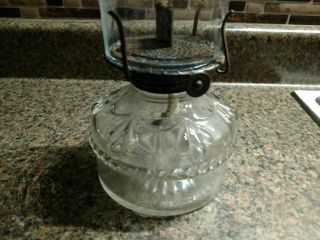 Vintage Pressed Clear Glass Oil Lamp With Chimney Shade Antique Kerosene 2