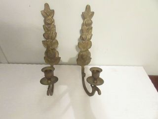 Vintage Pair Solid Brass Wall Sconces Candle Holders India 11 " Tall Roses