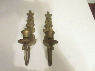 Vintage Pair Solid Brass Wall Sconces Candle Holders India 11 