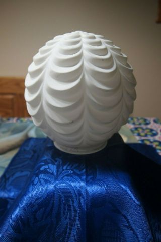 Vtg White Frosted Glass Globe Light Shade Cover Replacement - Ribbed - 2