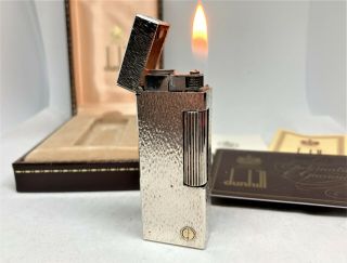 Auth Dunhill D - Logo Brushed Bark Pattern Rollagas Lighter W Case & Papers Silver