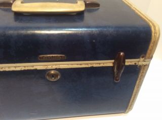 Vintage SHWAYDER SAMSONITE MARBLED BLUE SUITCASE TRAIN CASE TRAVEL MAKEUP 2