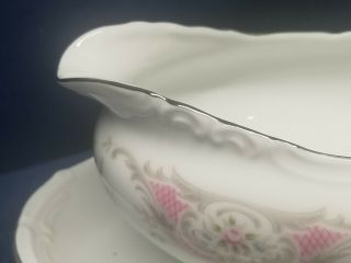 Vintage Style House Pompadour Fine China Gravy Boat with Attached Tray JAPAN 3
