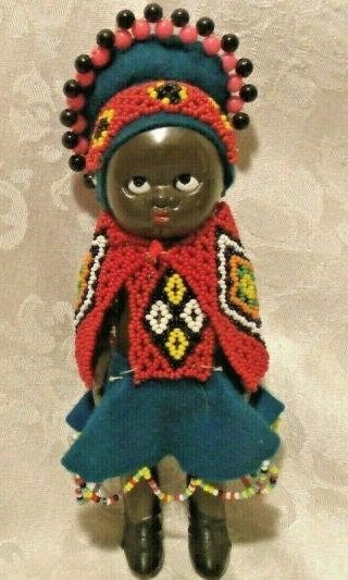Vintage 7 " Beaded South African Souvenir Tribal Folk Doll