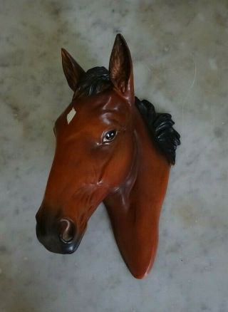 Vintage Norcrest Ceramic Horse Head Wall Hanging Brown,  Black Mane,  White Mark