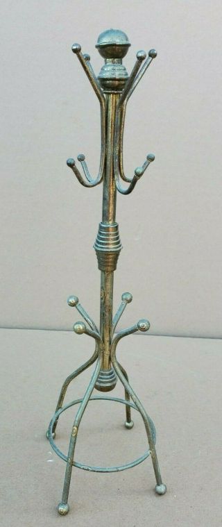 Vintage Metal Brass Hall Tree Coat Rack Necklace Jewelry Holder Stand