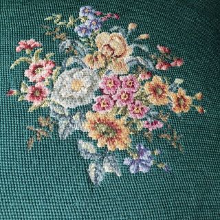 Antique Vtg Rose Needlepoint Petit Point Tapestry Pillow Green 16 " Sq Victorian