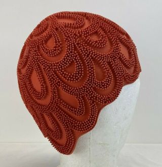 Vintage Capella Womens Rubber Textured Orange Bathing Swimming Cap Made In Spain