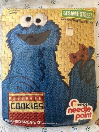Vintage 1977 Sesame Street Cookie Monster Needle Point Kit " 9 X 12 " Iob
