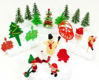 Vtg 20 Piece Wilton Christmas,  Santa,  Trees Snowman Noel Cake Tops Toppers Picks