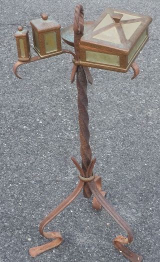 Rare C1930 ' s Arts And Craft Hand Hammered Copper & Iron Cigar Stand 2