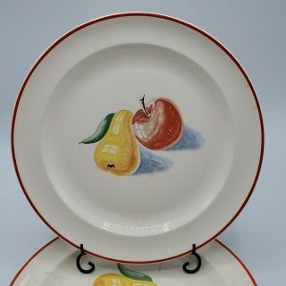 Set Of 2 Harker Pottery Bakerite Red Apple & Pear 9 3/16 " Lunch Plate Vintage