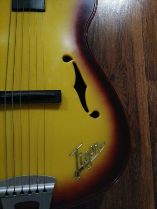 Vintage 1960s Emenee Sunburst Tiger Plastic Toy Guitar With Strap 2