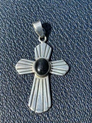 Vintage Sterling Silver 925 Mws Mexico 10 Cross Necklace Pendant 2.  5 "